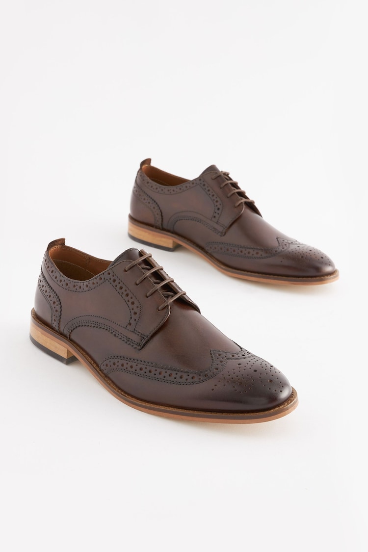 Brown Wide Fit Contrast Sole Leather Brogues - Image 1 of 1