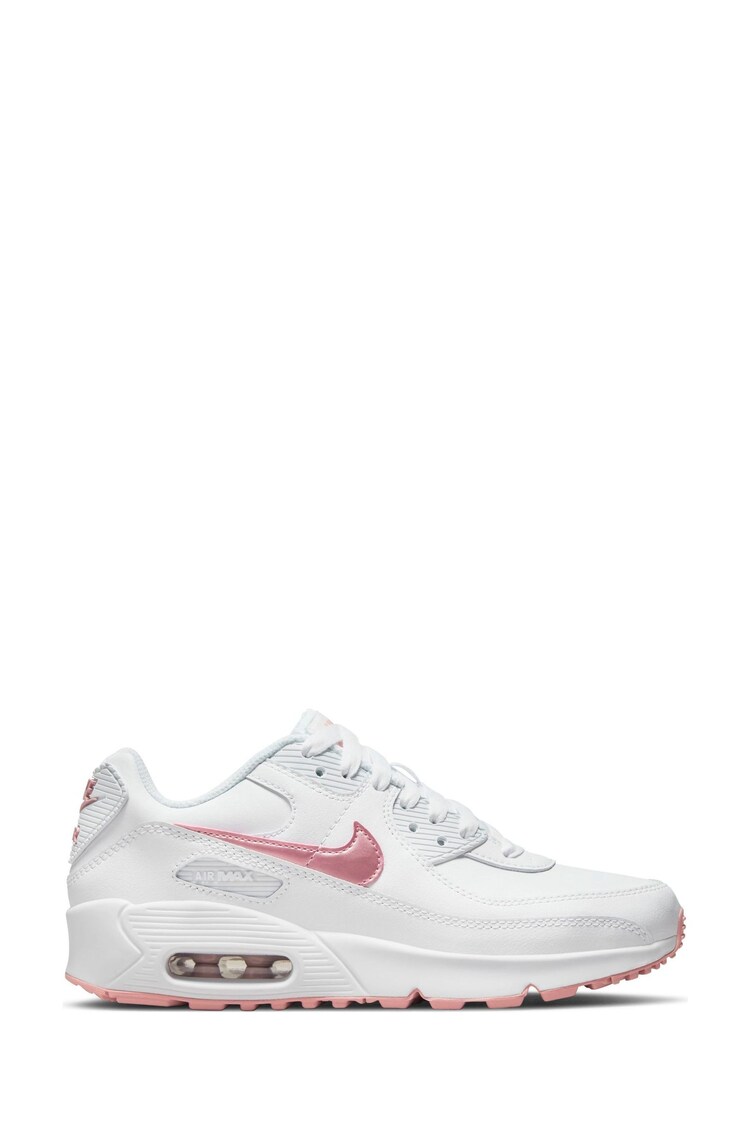 Nike White/Pink Air Max 90 Youth Trainers - Image 1 of 1