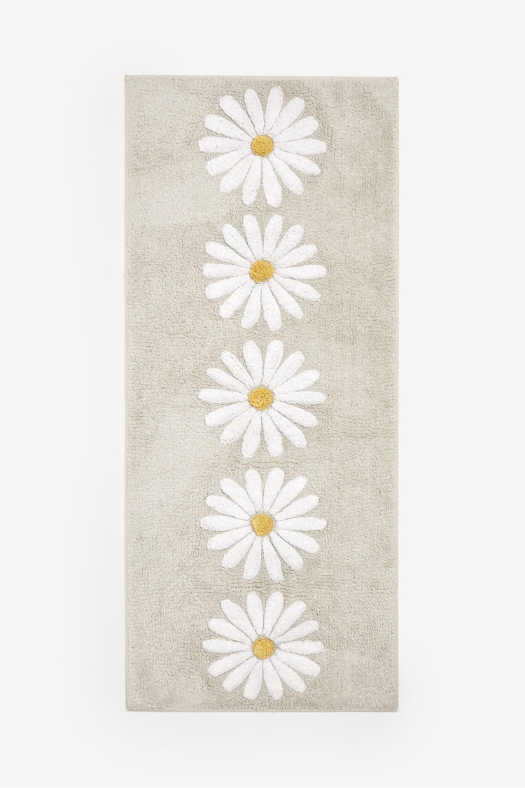 Grey Daisy 100% Cotton Runner Bath Mat - Image 1 of 1 Grey Daisy 100% Cotton Runner Bath Mat - Image 1 of 1