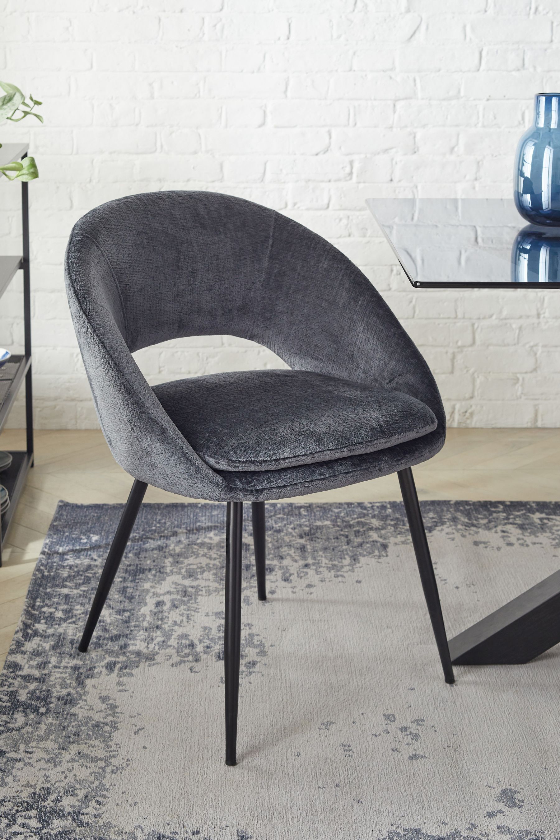 Buy Set of 2 Plush Chenille Slate Teal Blue Hewitt Black Leg Dining