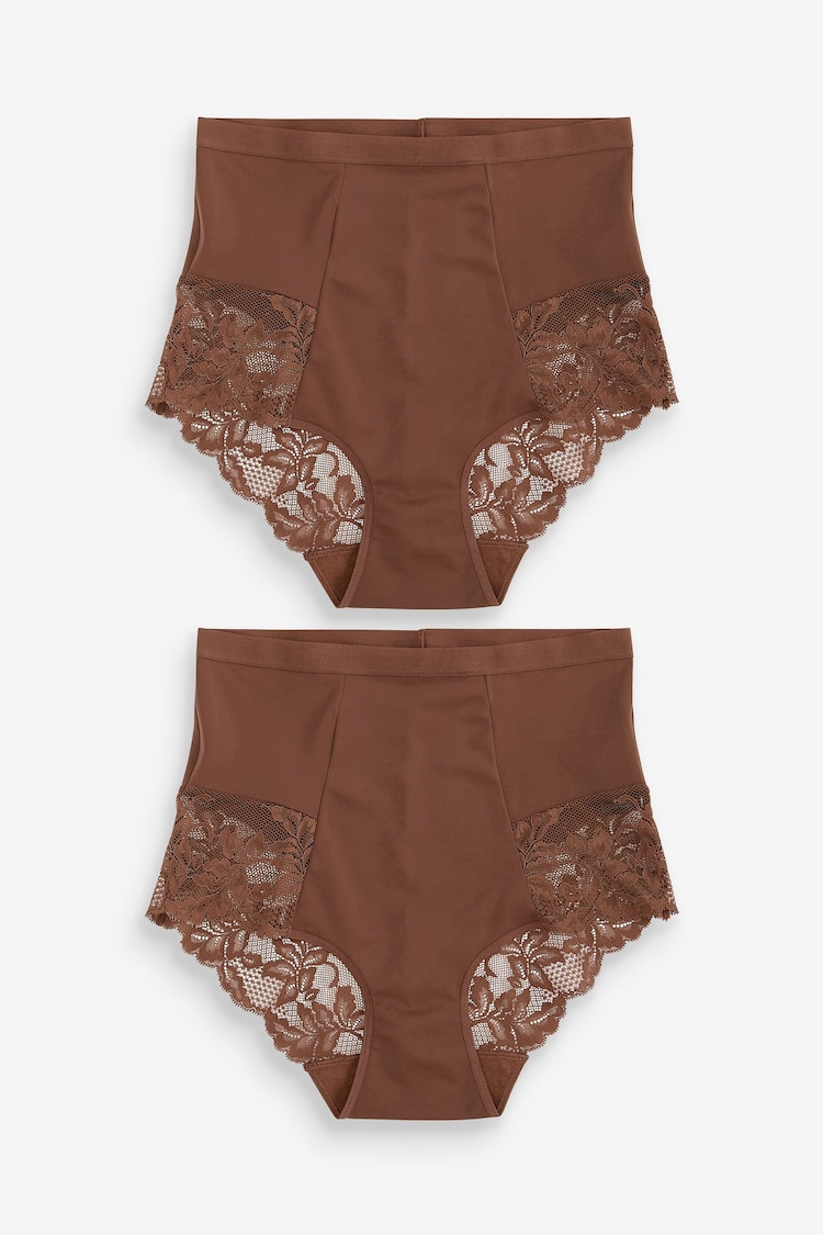 Schokolade, Nude - Figurformender Brazilian-Slip mit Print und Spitze an der Rückseite, 2er-Pack - Bild 1 von 1 Schokolade, Nude - Figurformender Brazilian-Slip mit Print und Spitze an der Rückseite, 2er-Pack - Bild 1 von 1