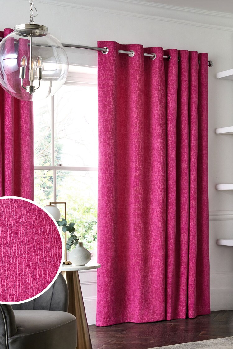 Fuchsia Pink Next Heavyweight Chenille Eyelet Lined Curtains - Image 1 of 1