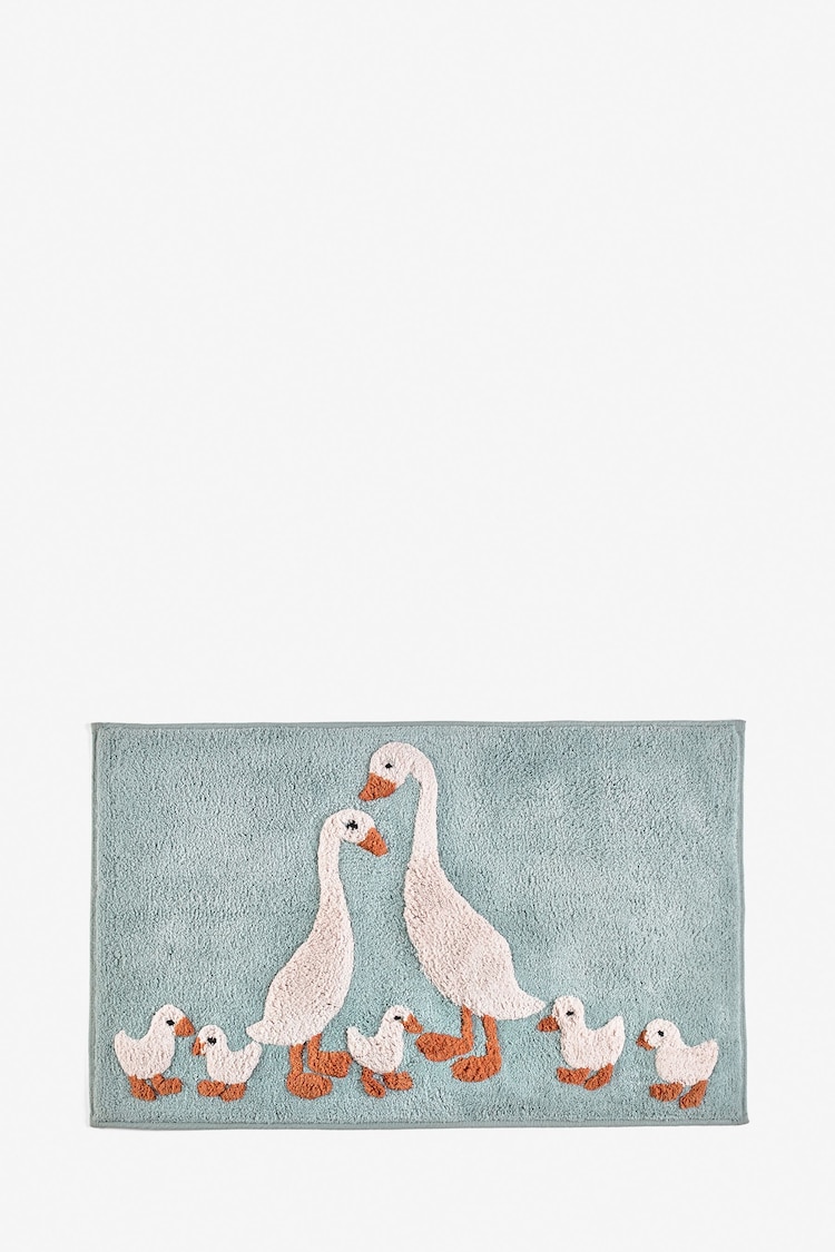 Teal Blue Goose And Friends 100% Cotton Bath Mat - Image 1 of 1