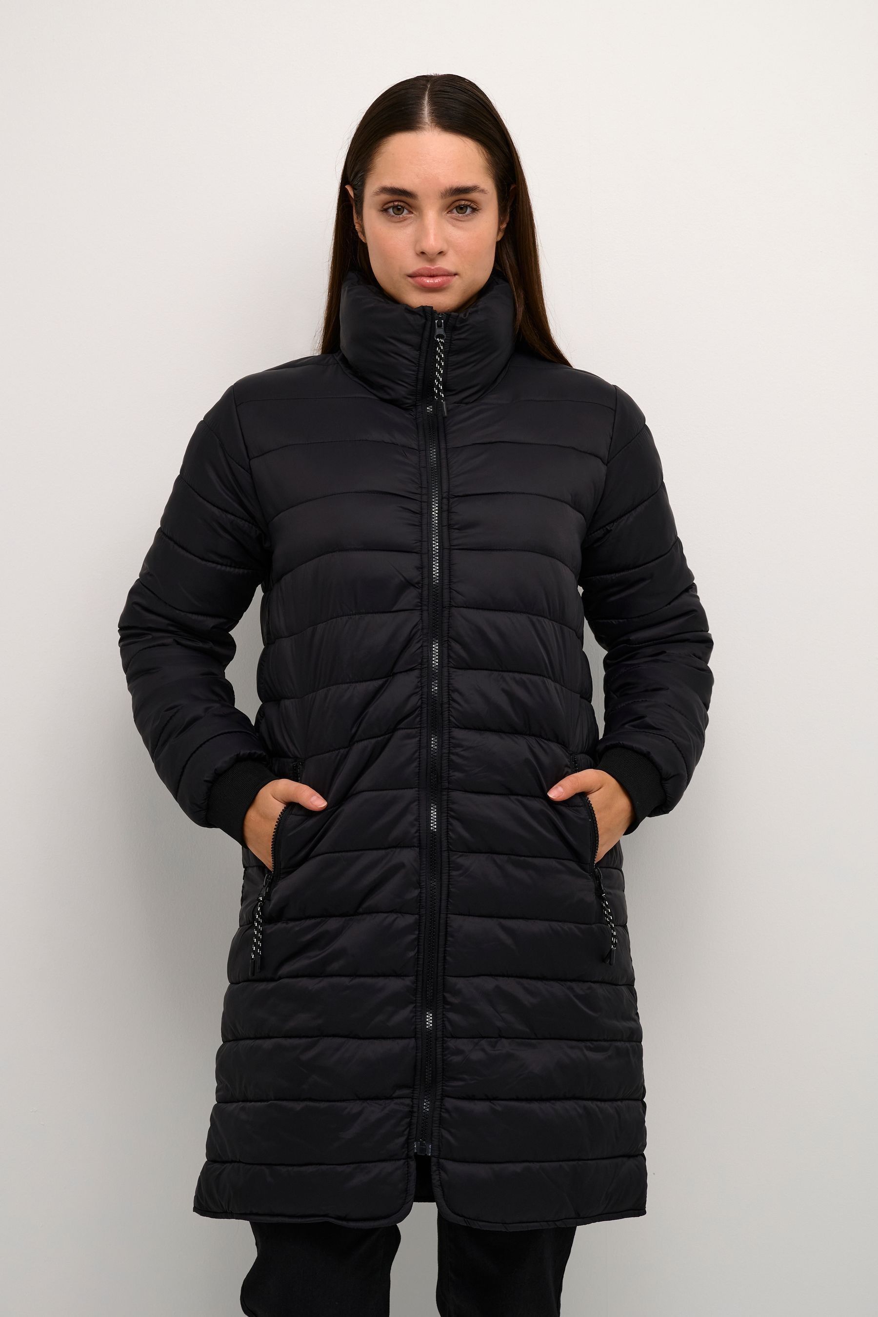 Buy Kaffe Lira Zipped Long Puffer Black Jacket from the Next UK online shop