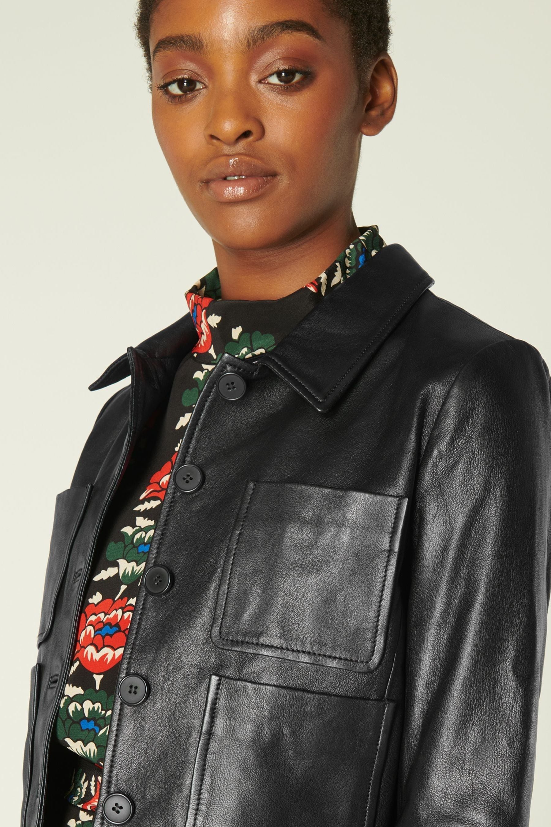 Buy LK Bennett Aubree Black Leather Cropped Jacket from the Next UK ...