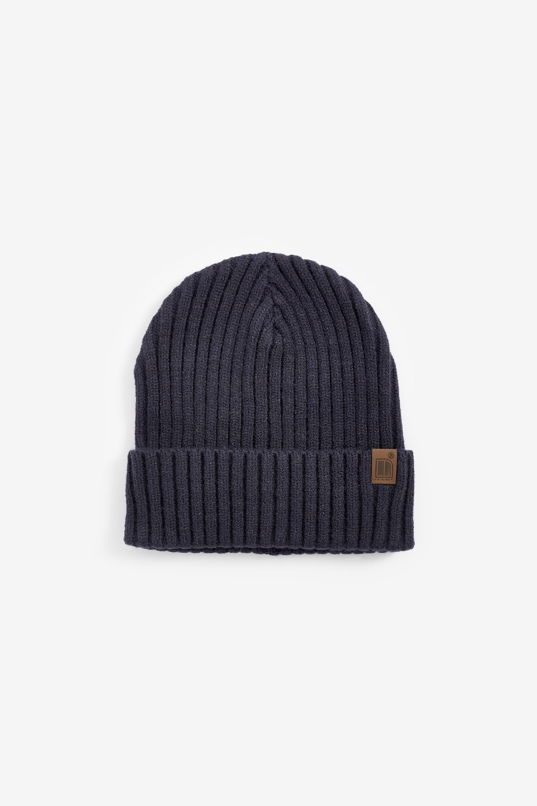 rib knit beanie hat navy