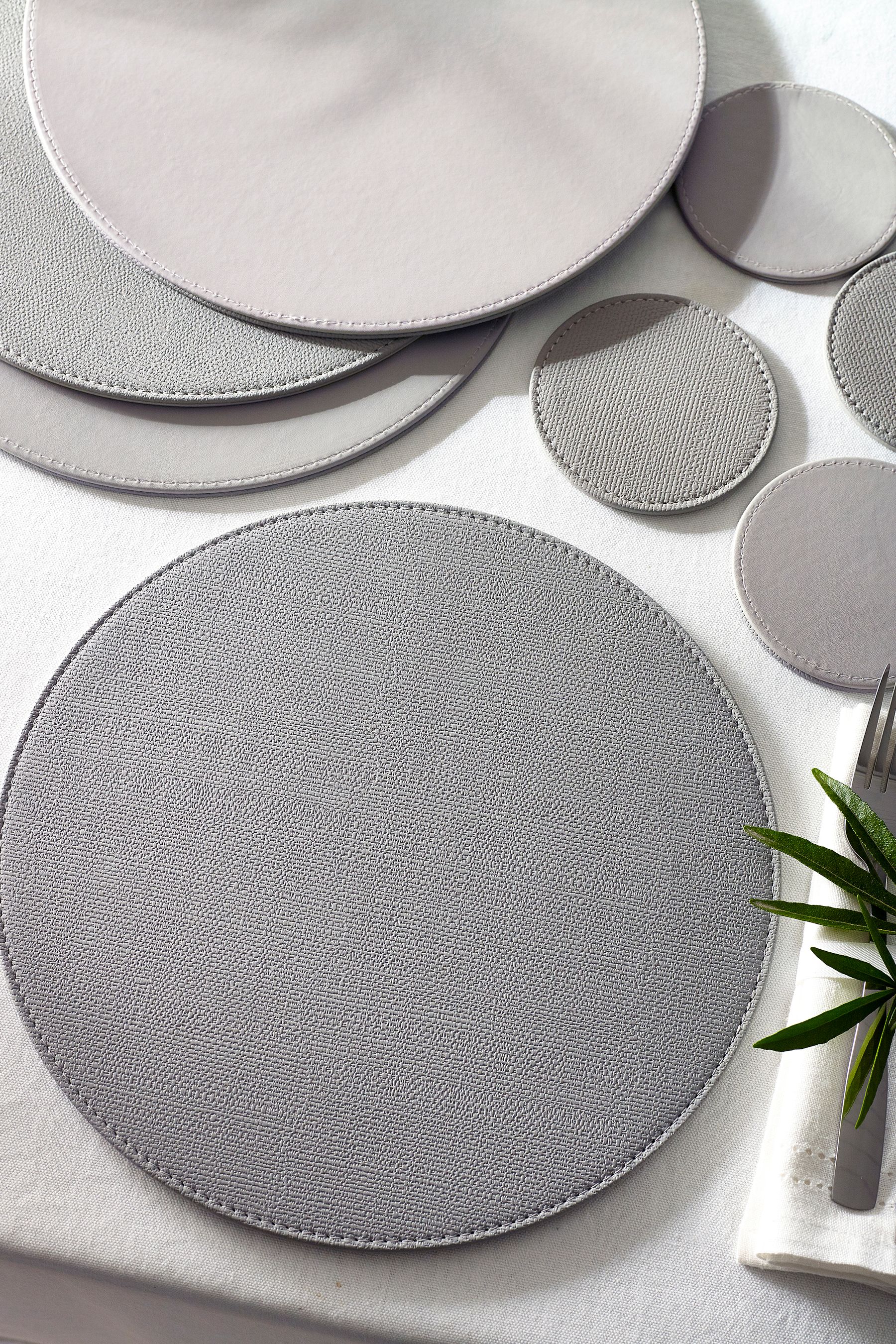 Buy Set of 4 Grey Reversible Faux Leather Placemats and Coasters Set