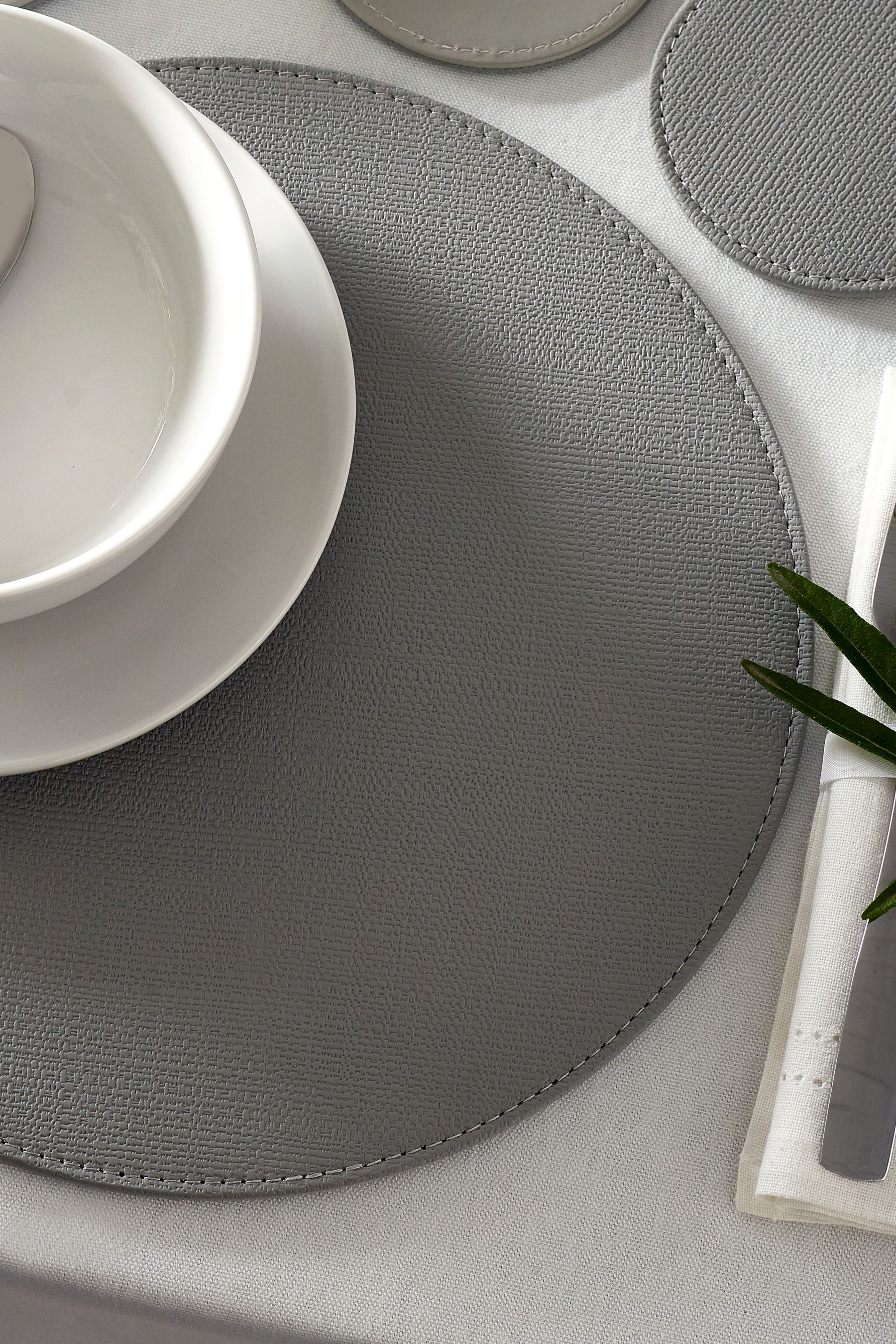 Buy Set of 4 Grey Reversible Faux Leather Placemats and Coasters Set
