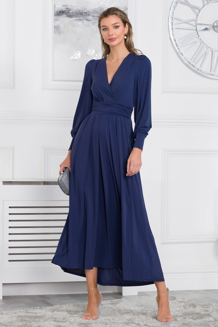 Jolie Moi Navy Blue Rashelle Jersey Long Sleeve Maxi Dress - Image 1 of 1