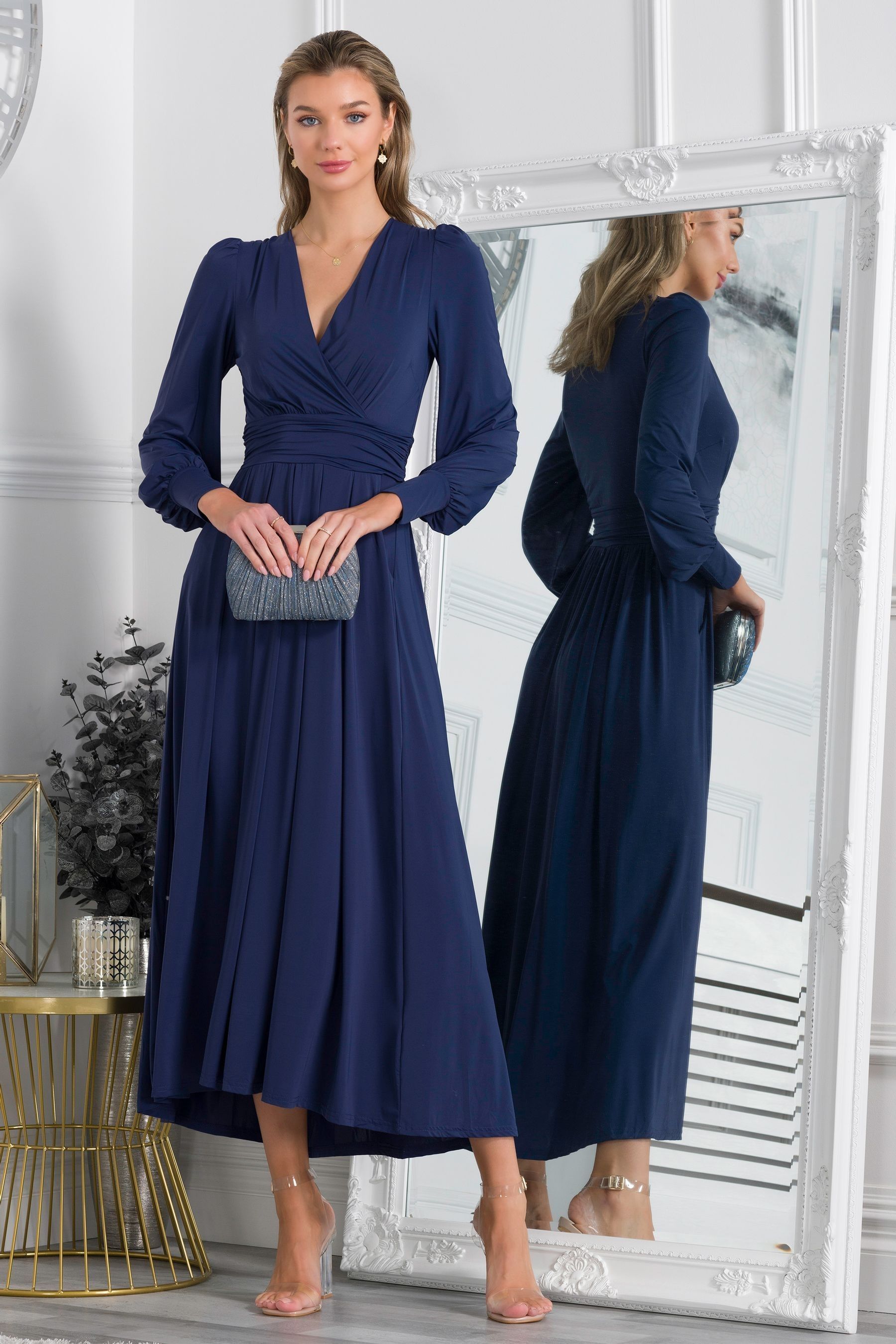Buy Jolie Moi Navy Blue Rashelle Jersey Long Sleeve Maxi Dress from the