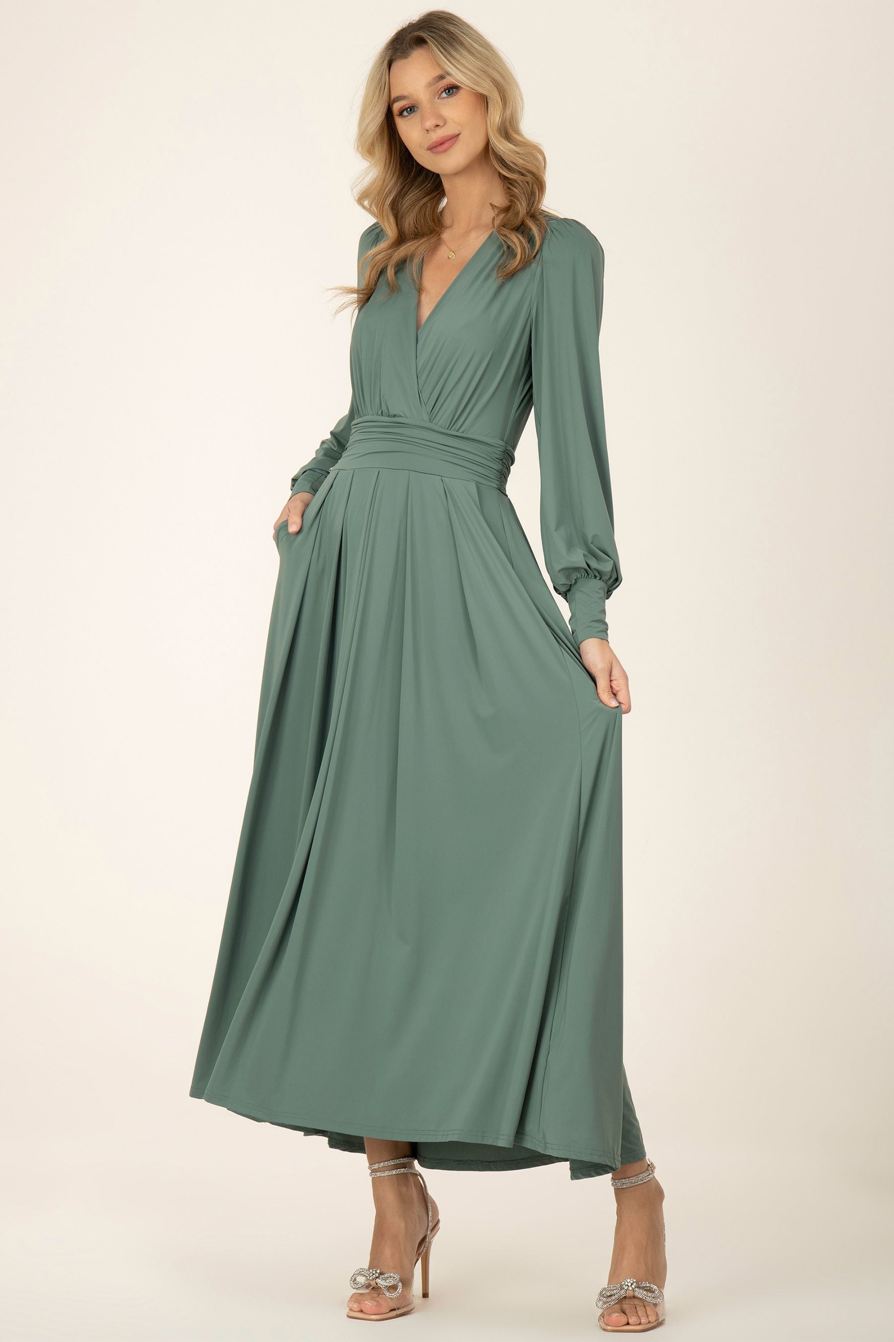 Buy Jolie Moi Green Rashelle Jersey Long Sleeve Maxi Dress from the