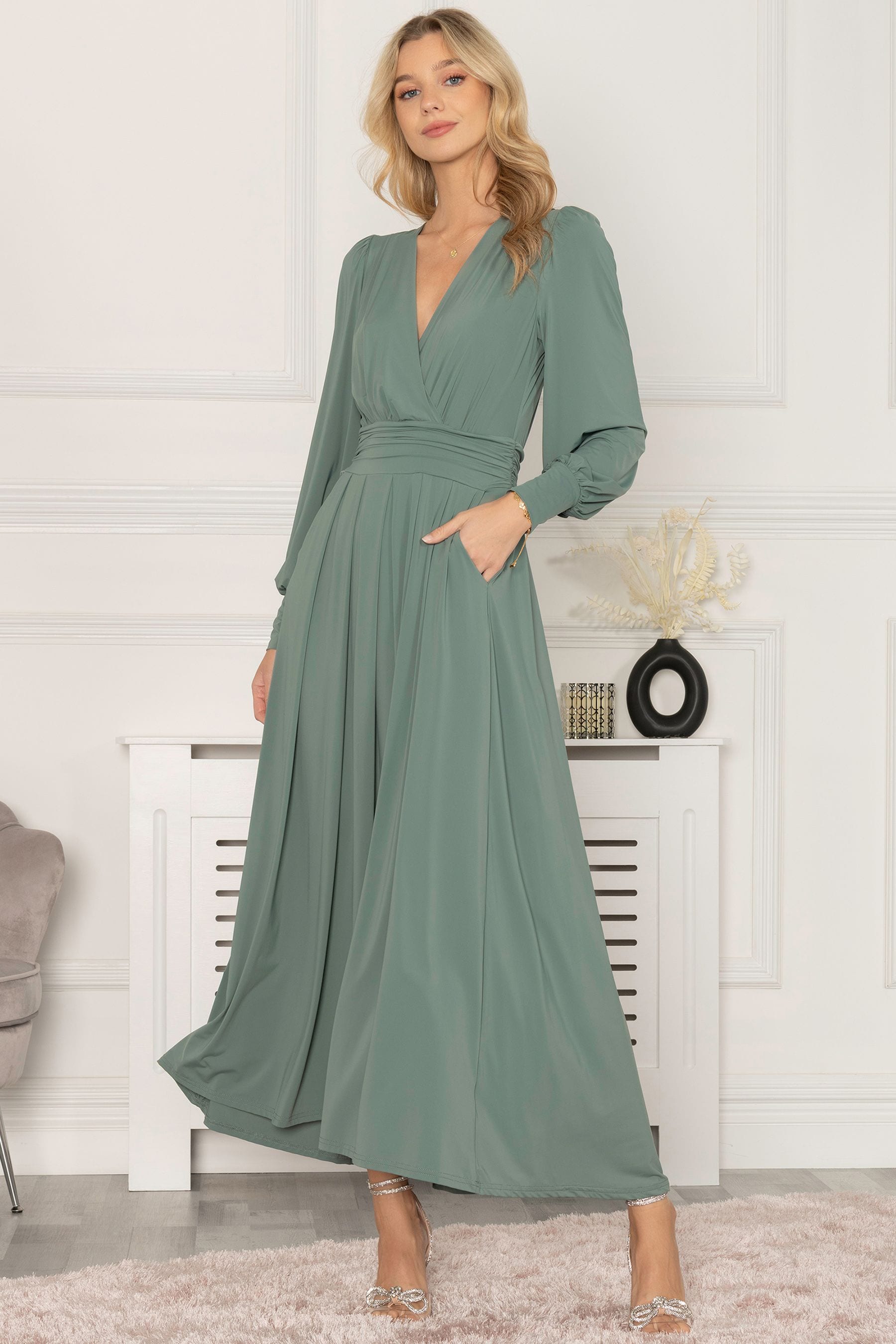 Buy Jolie Moi Green Rashelle Jersey Long Sleeve Maxi Dress from the