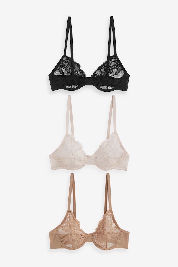 Черный/нюдовый/кремовый - Lace Bras 3 Pack A-E - Image 1 of 1