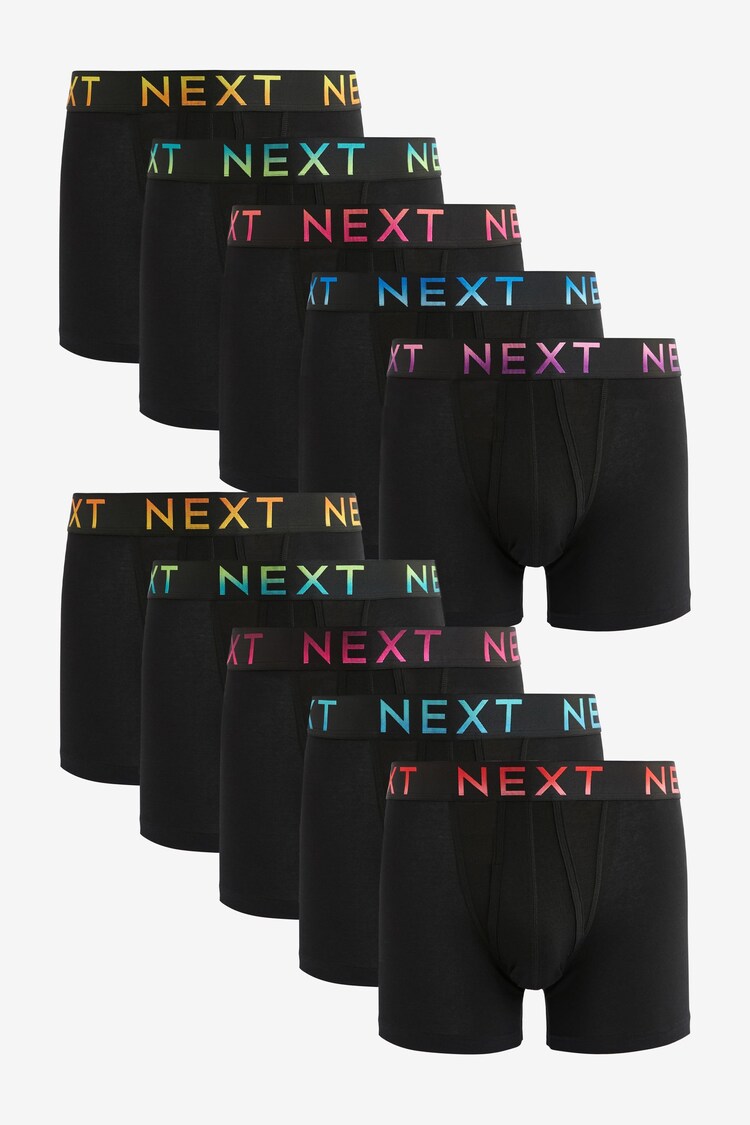 Black Bright Ombre Text Waistbands 10 pack A-Front Boxers - Image 1 of 1