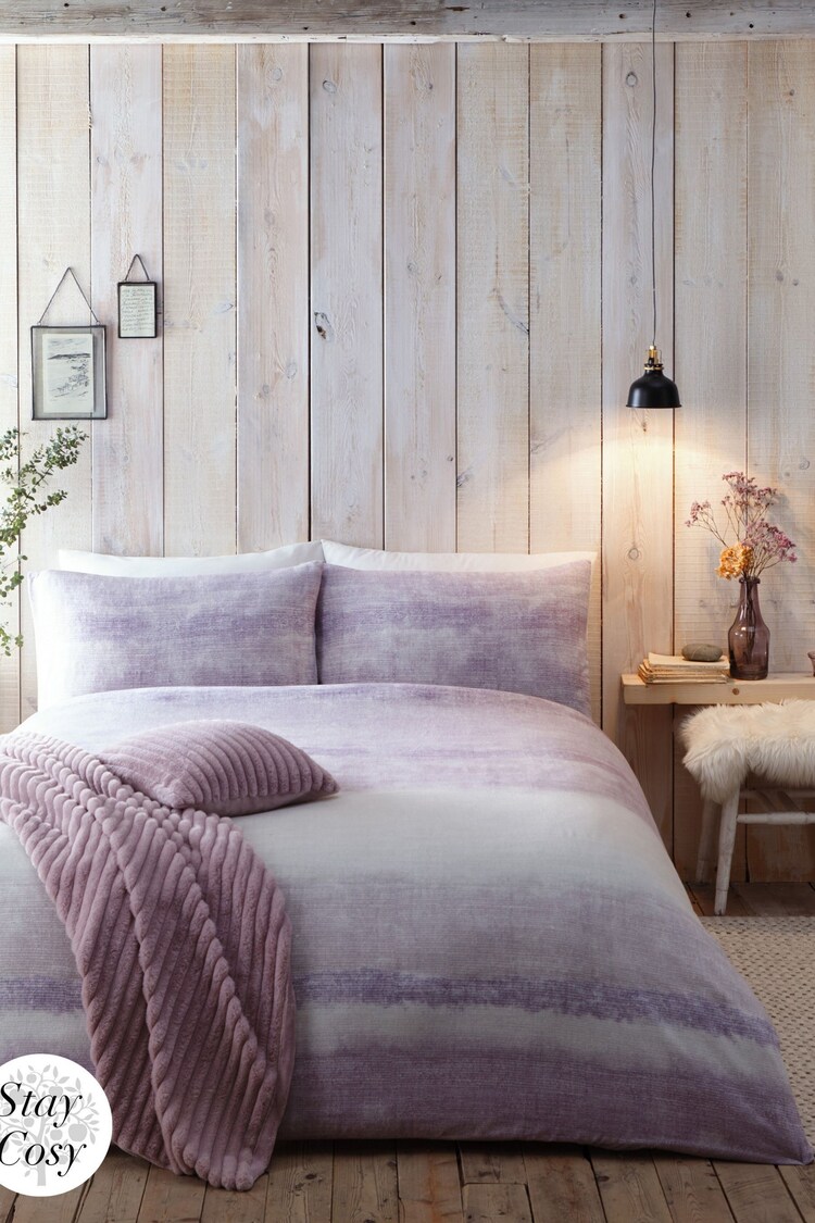 Appletree Purple Anson Stripe 100 Brushed 100% Cotton Duvet Cover Set - Image 1 of 1