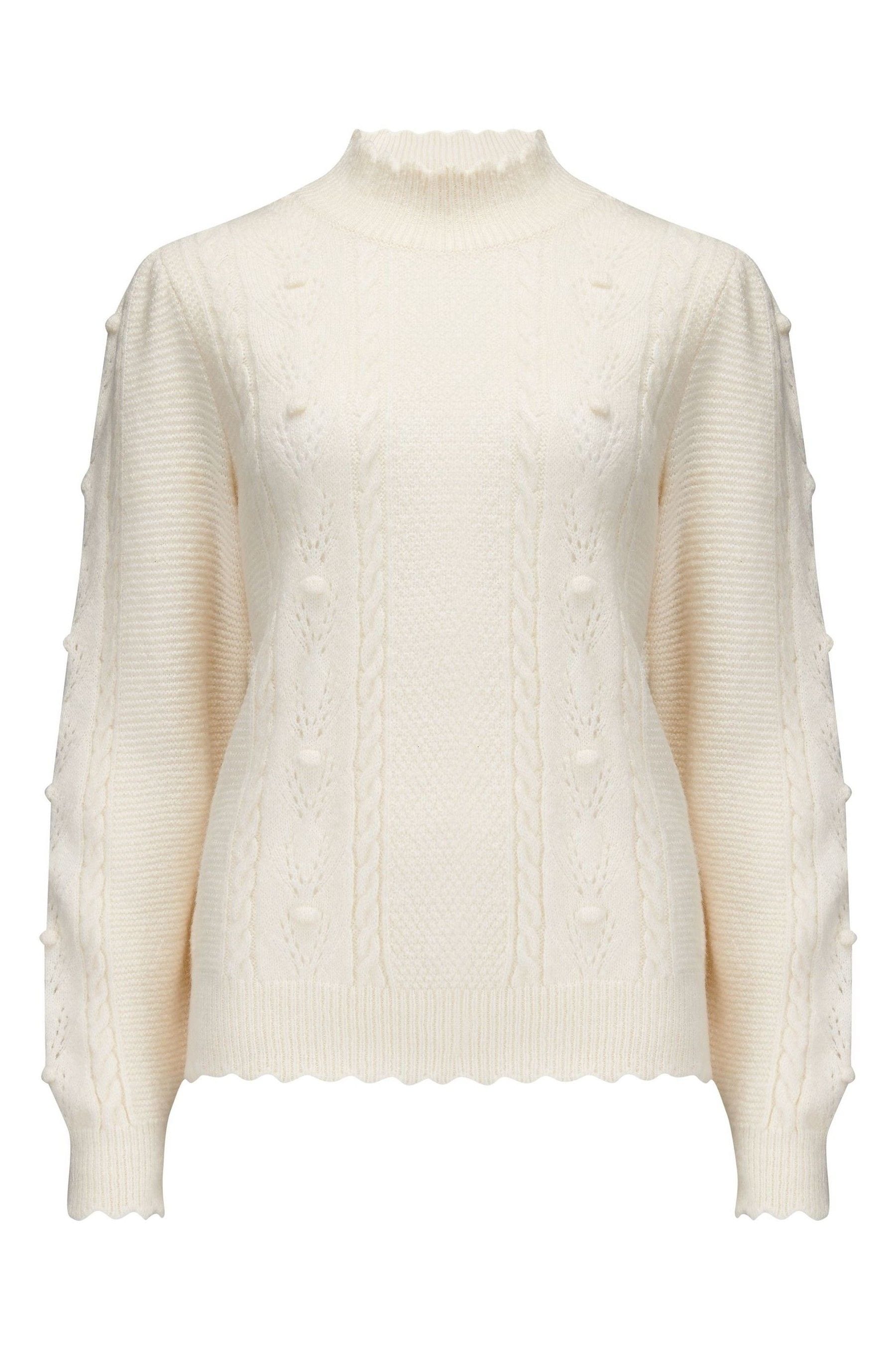 High Neck Knit Jumper With Stitched Detail - Sage /White main image 1