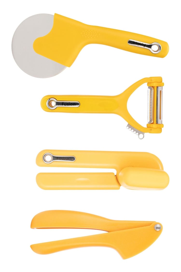 Fusion Yellow Set of 4 Can Opener, Multi Peeler, Pizza Cutter and Garlic Press - Image 1 of 1