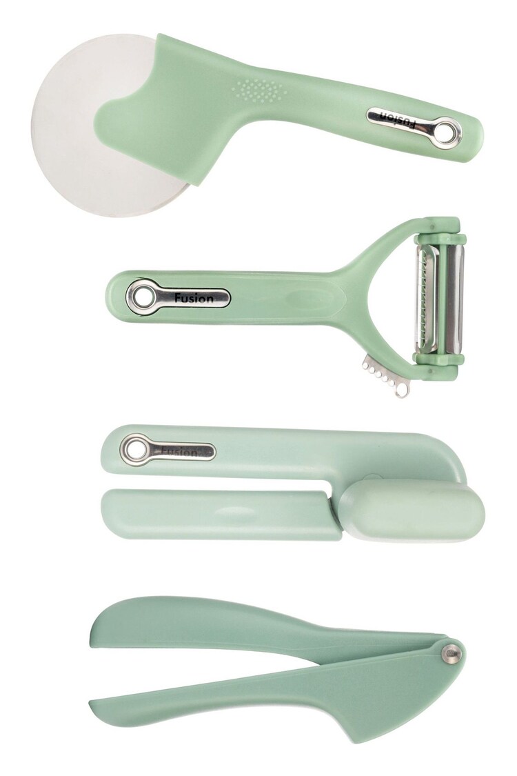Fusion Green Set of 4 Can Opener, Multi Peeler, Pizza Cutter and Garlic Press - Image 1 of 1