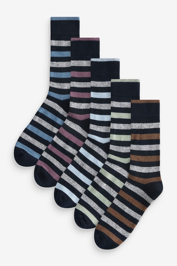Navy Blue/Grey Colour Pop Stripe Pattern Socks 5 Pack - Image 1 of 1