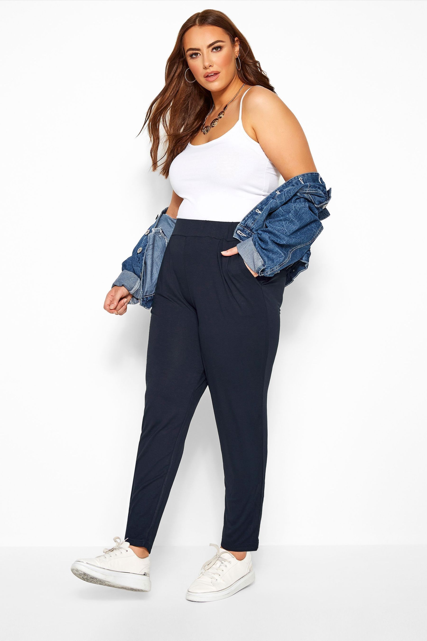 Buy Yours Curve Blue Double Pleat Stretch Jersey Joggers from Next Israel