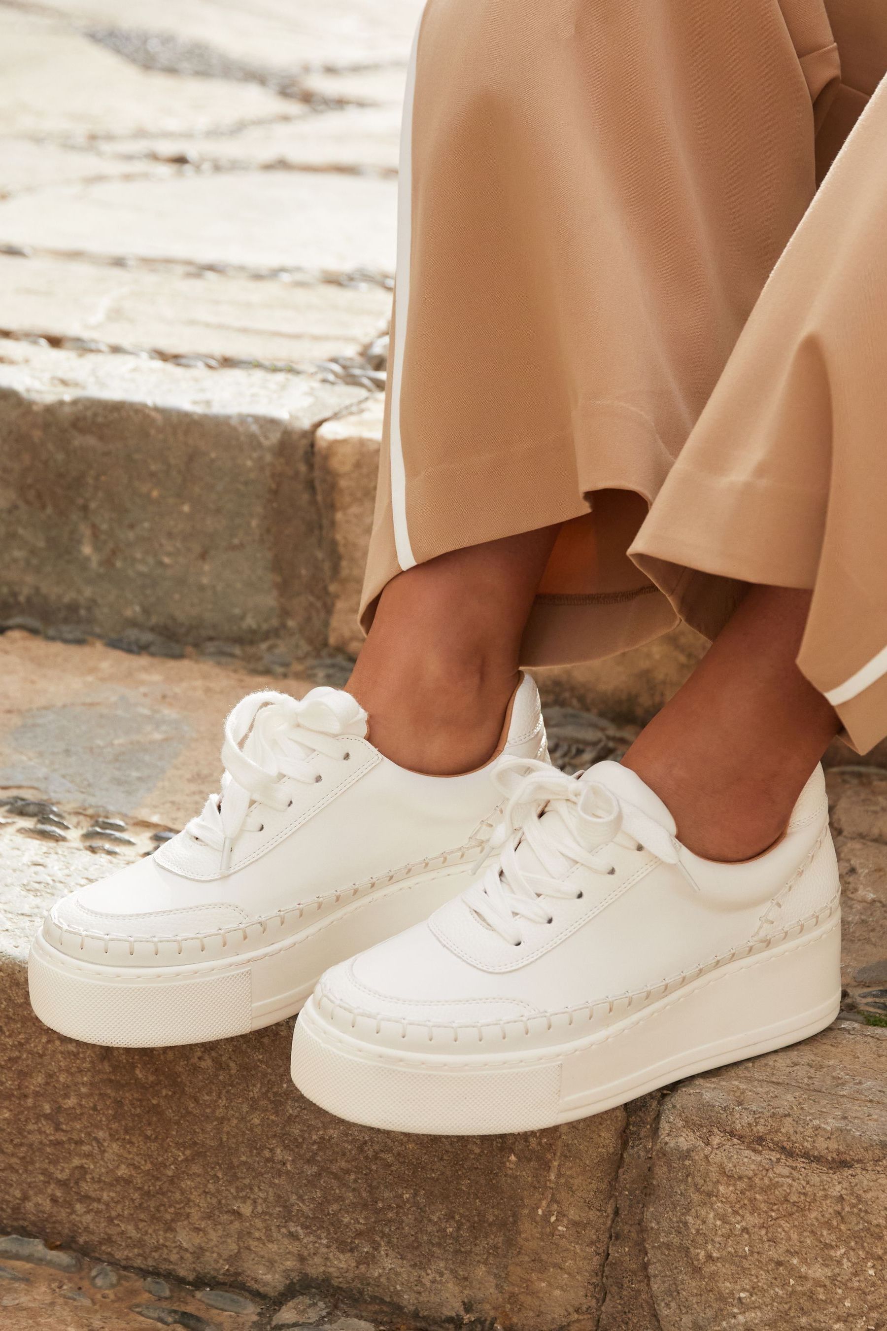 Buy Linzi White Harlem Faux Leather Platform Trainers from the Next UK ...