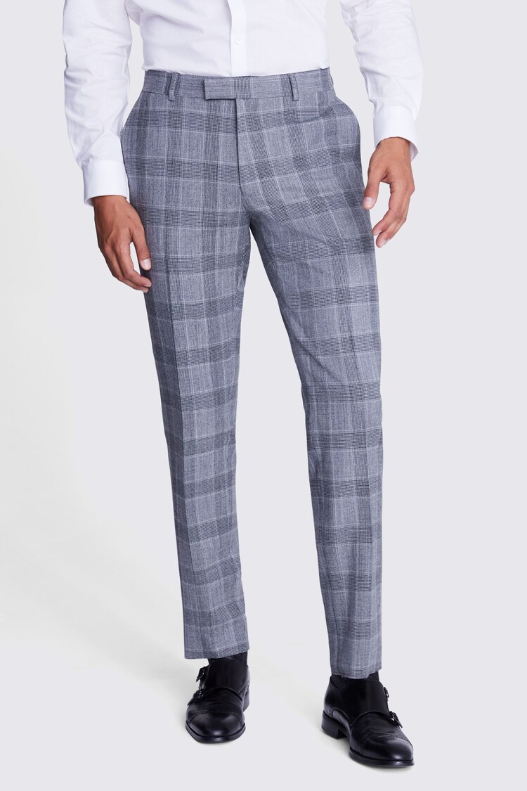 MOSS Grey Tailored Fit BW Check Trousers - Image 1 of 1