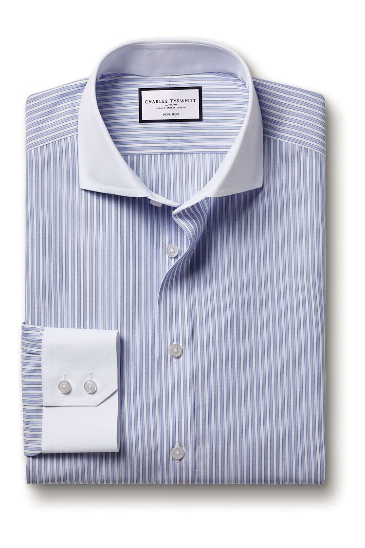 Charles Tyrwhitt Blue Winchester Guard Stripe Non-iron Poplin CA 100% Cotton Shirt - Image 1 of 1