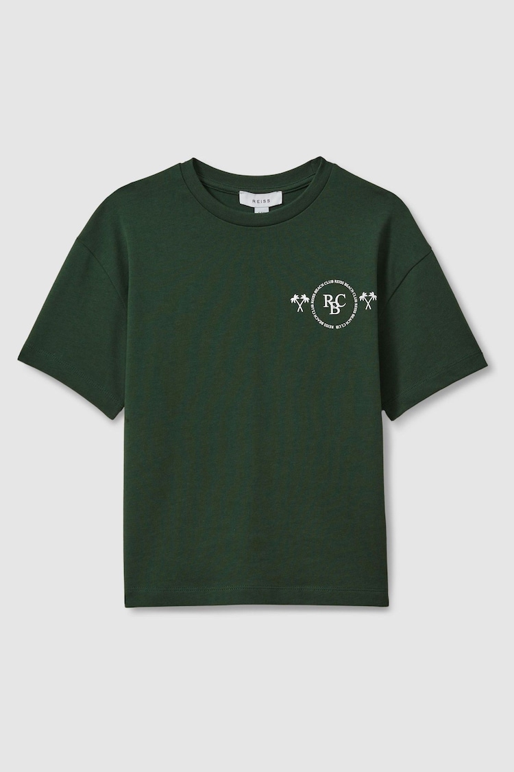 Reiss Dark Green Palm Cotton Crew Neck Motif T-Shirt - Image 1 of 1
