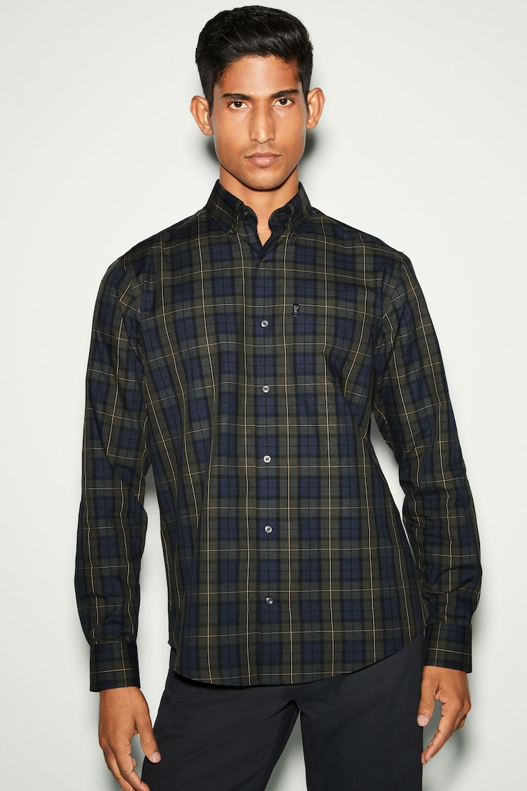 Noir à carreaux - Chemise Oxford ajustée Easy Iron Button Down - Image 1 of 1