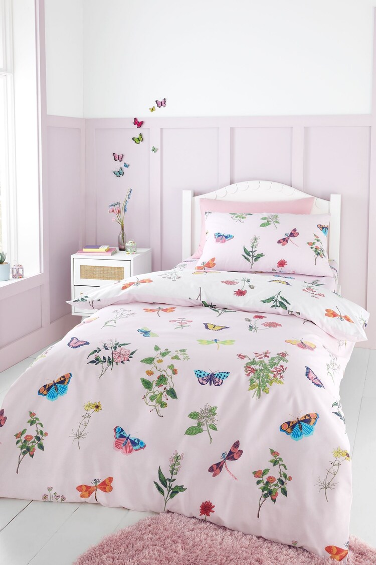 RHS Pink Butterfly Garden Reversible Duvet Cover Set - Image 1 of 1