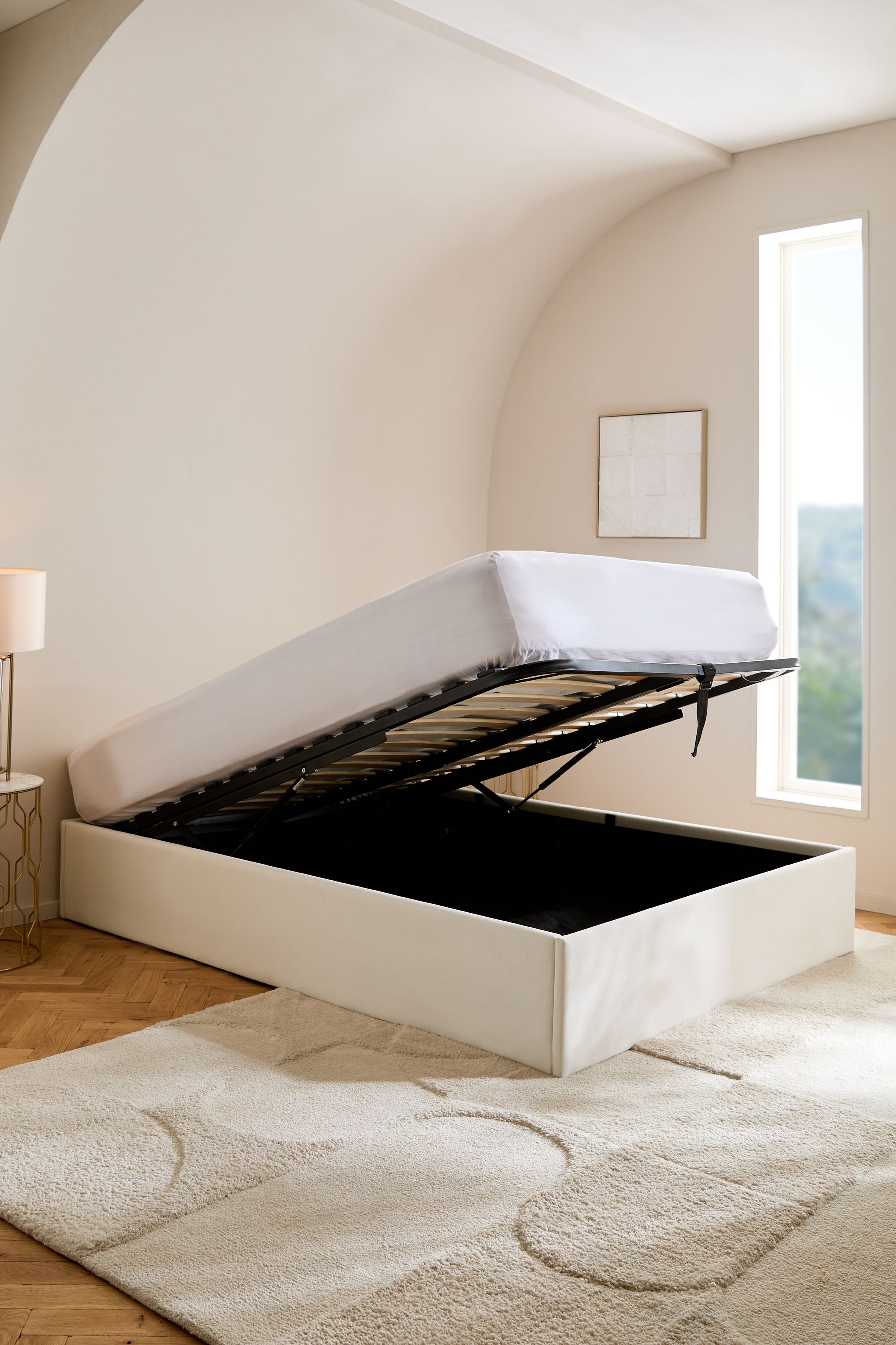 Buy Natural Oyster Soft Velvet Matson Upholstered Ottoman Storage Divan