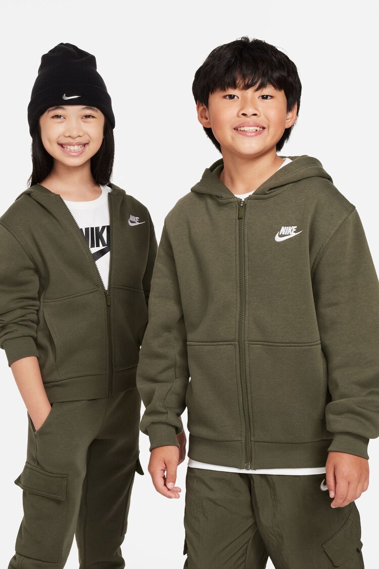 Nike Dark Khaki Club Fleece Zip Through Hoodie - Image 1 of 1