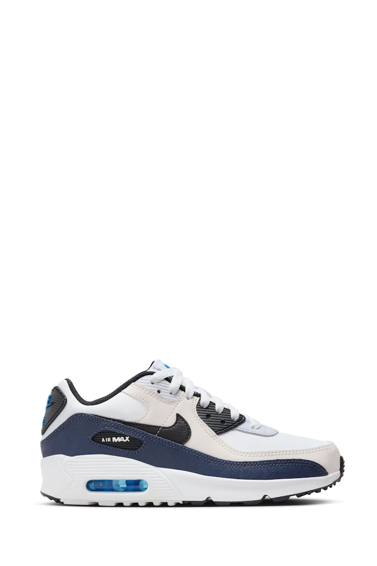 Nike White/Grey/Blue Air Max 90 Youth Trainers - Image 1 of 1