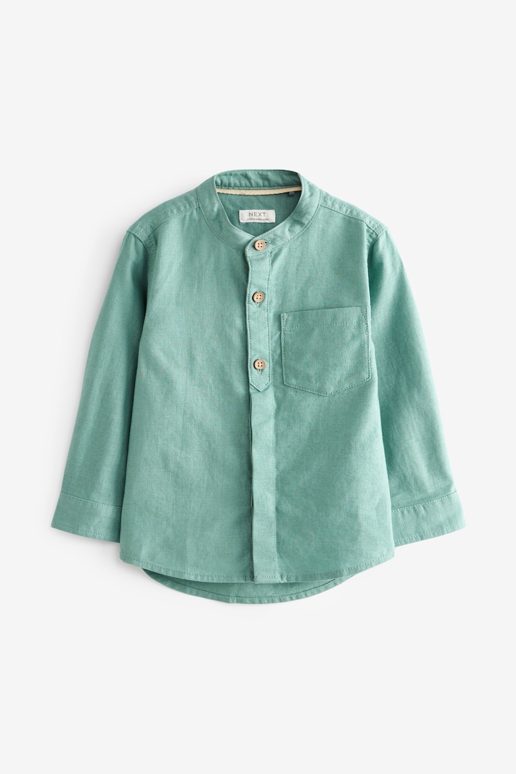 Green Grandad Collar Linen Mix Shirt (3mths-7yrs) - Image 1 of 1