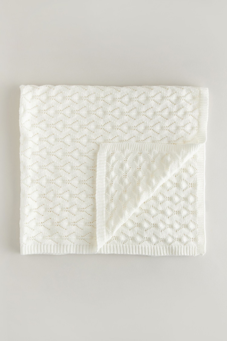 White Stitch Detail Knitted Blanket - Image 1 of 1