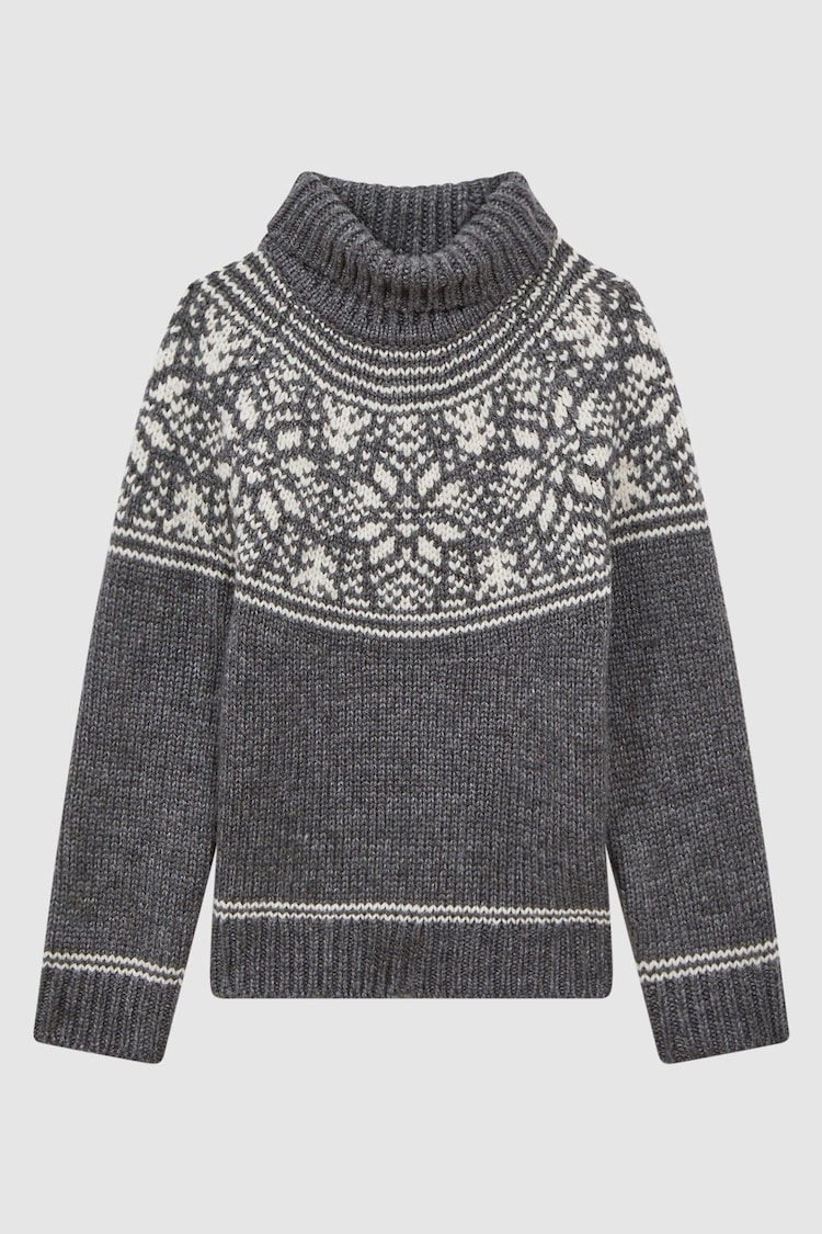 Reiss Charcoal Melange Abbotsford 3-9 yrs Knitted Fair Isle Pattern Roll Neck Jumper - Image 1 of 1
