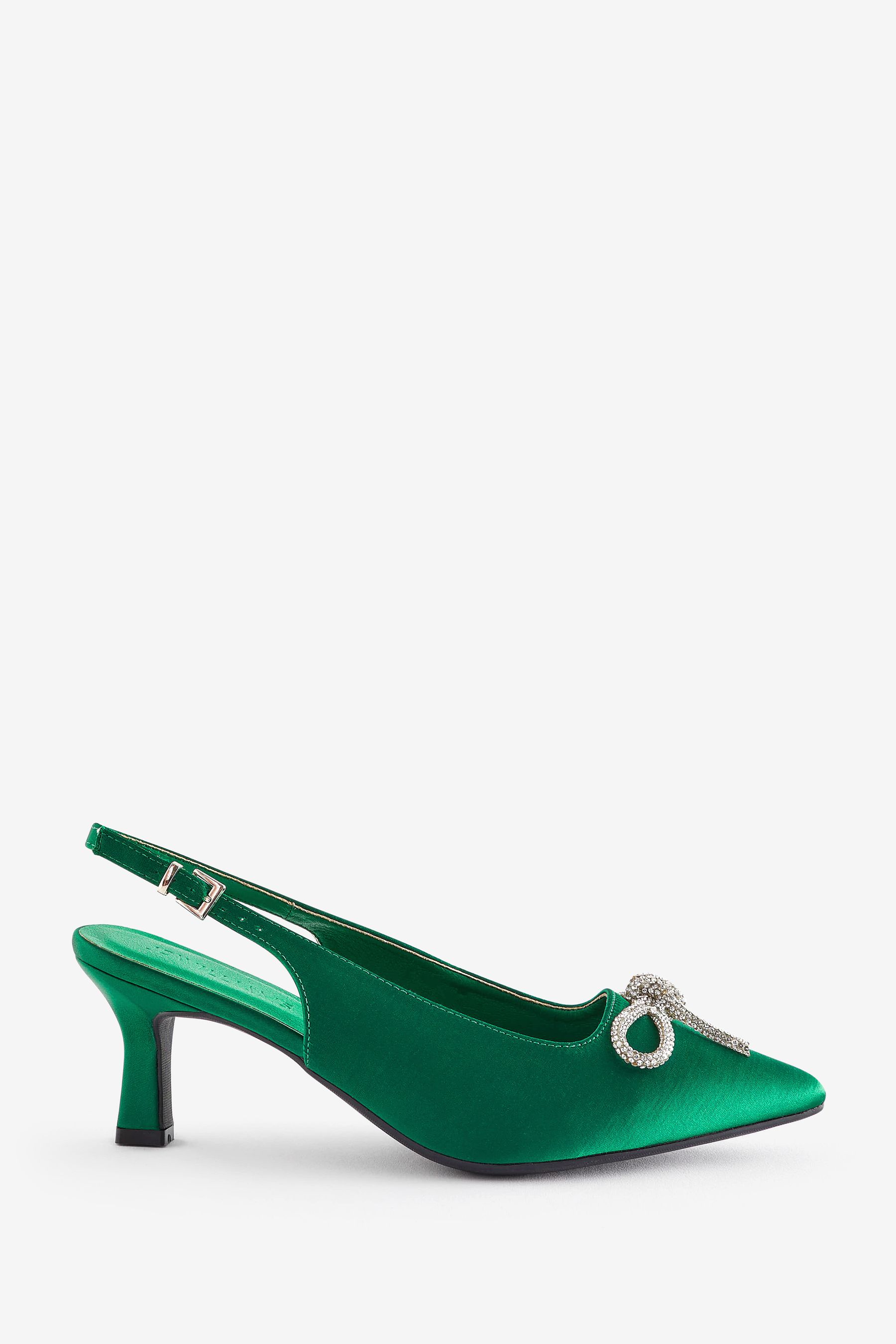 Buy JD Williams Green Satin Slingback Shoes With Bow Trimn In Wide Fit ...