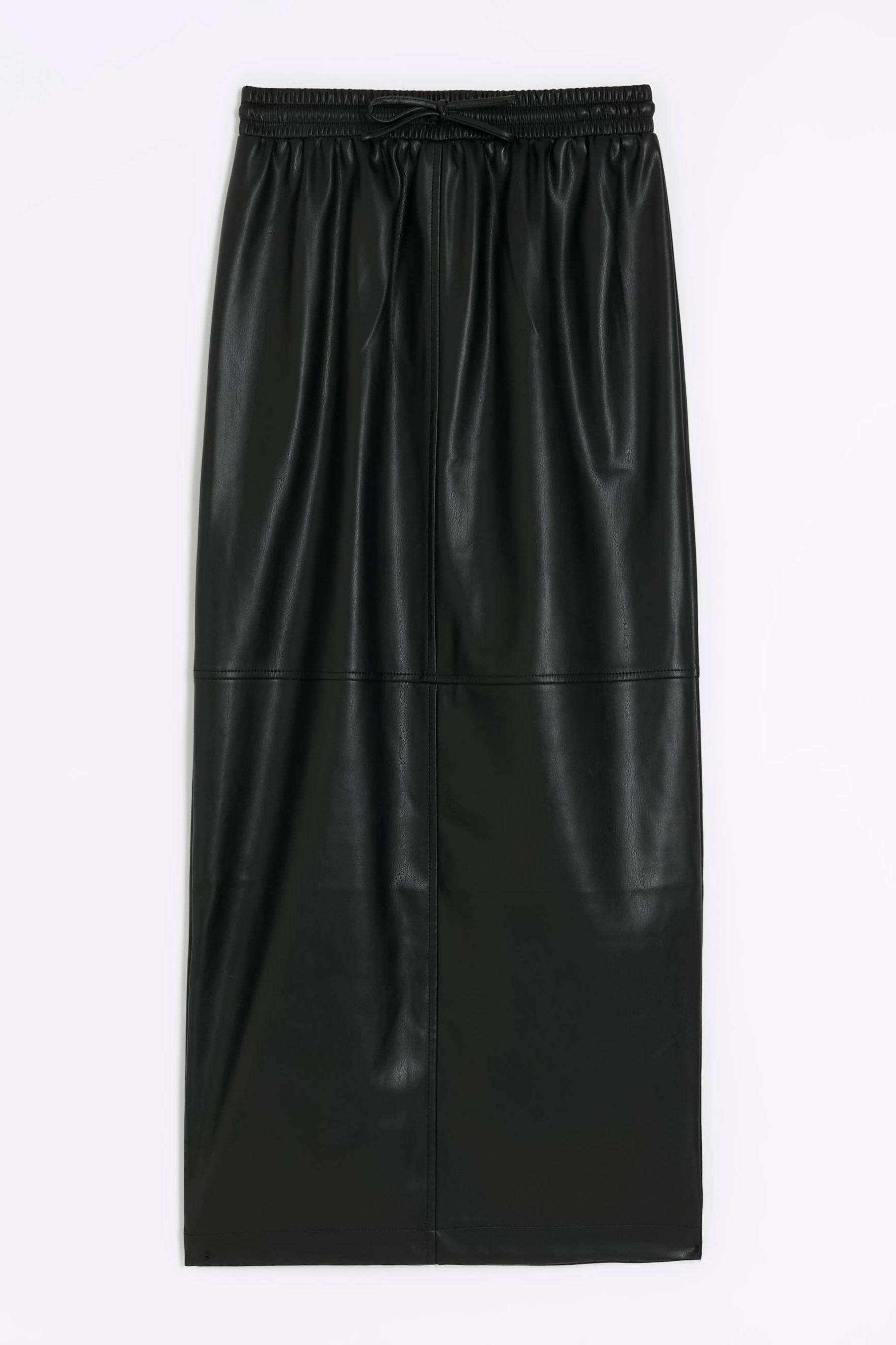 Buy River Island Black Faux Leather Elasticated Maxi Skirt from the ...