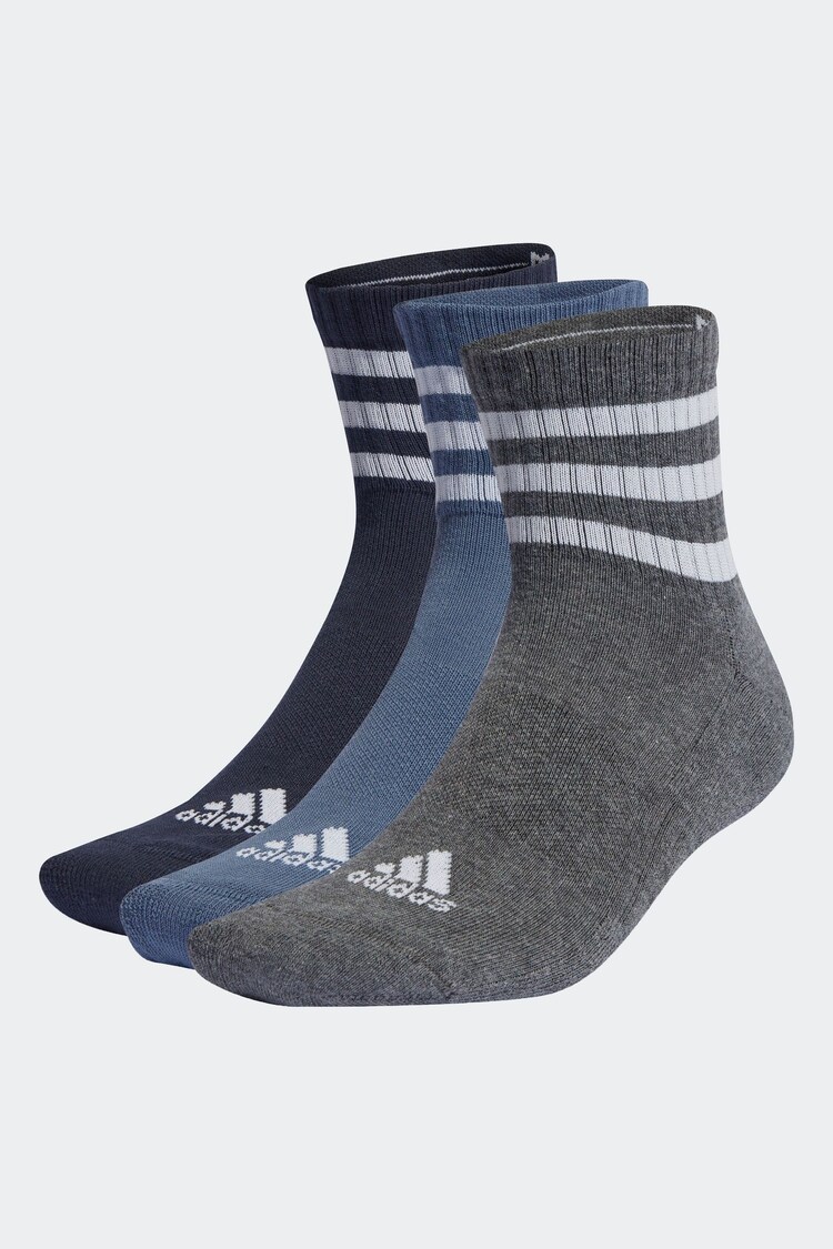 Azul - adidas 3-Stripes Cushioned Sportswear Mid Cut Socks 3 Pairs - Imagen 1 de 1