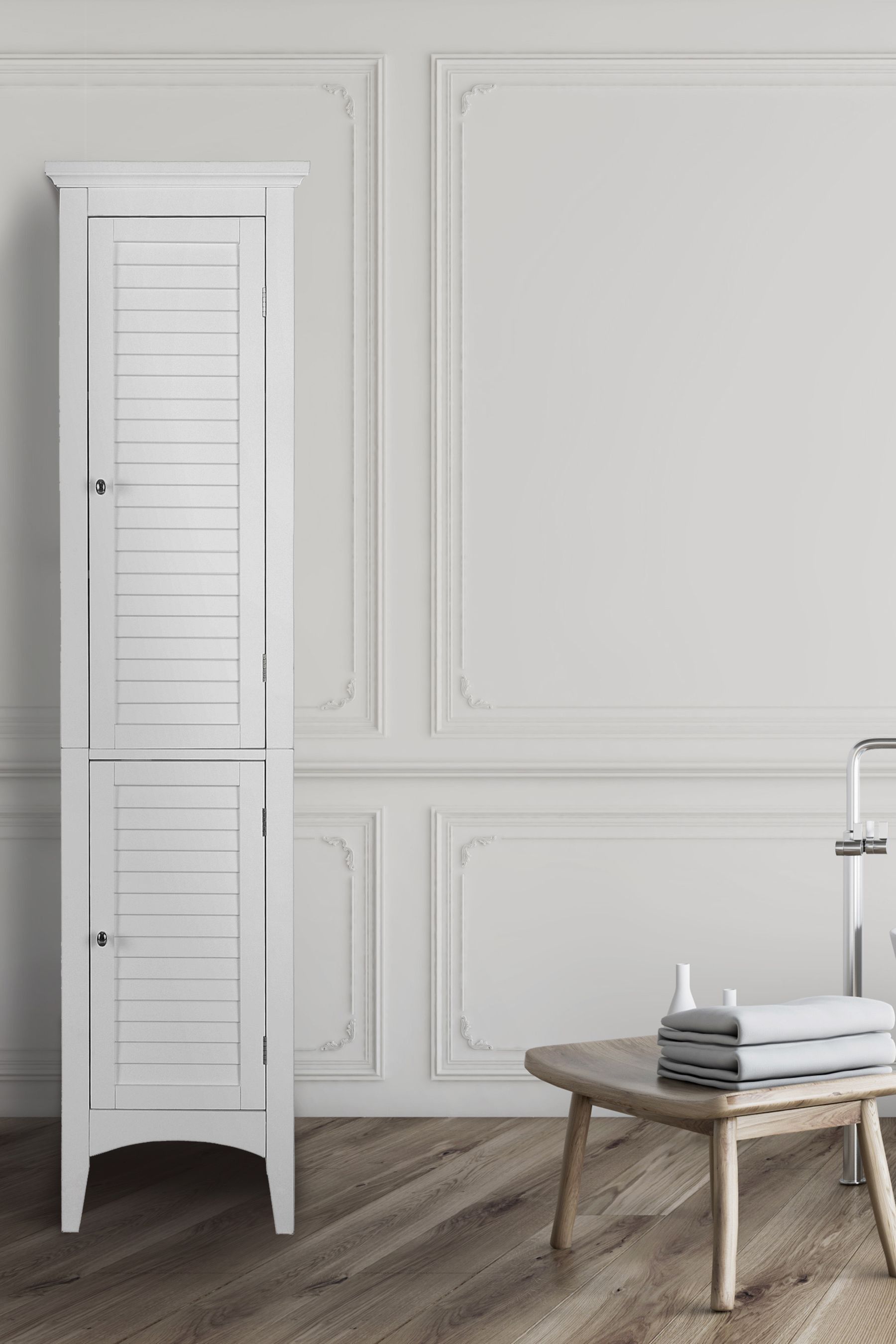 Buy Teamson Home White Glancy Wooden Bathroom Tall Linen Storage Unit