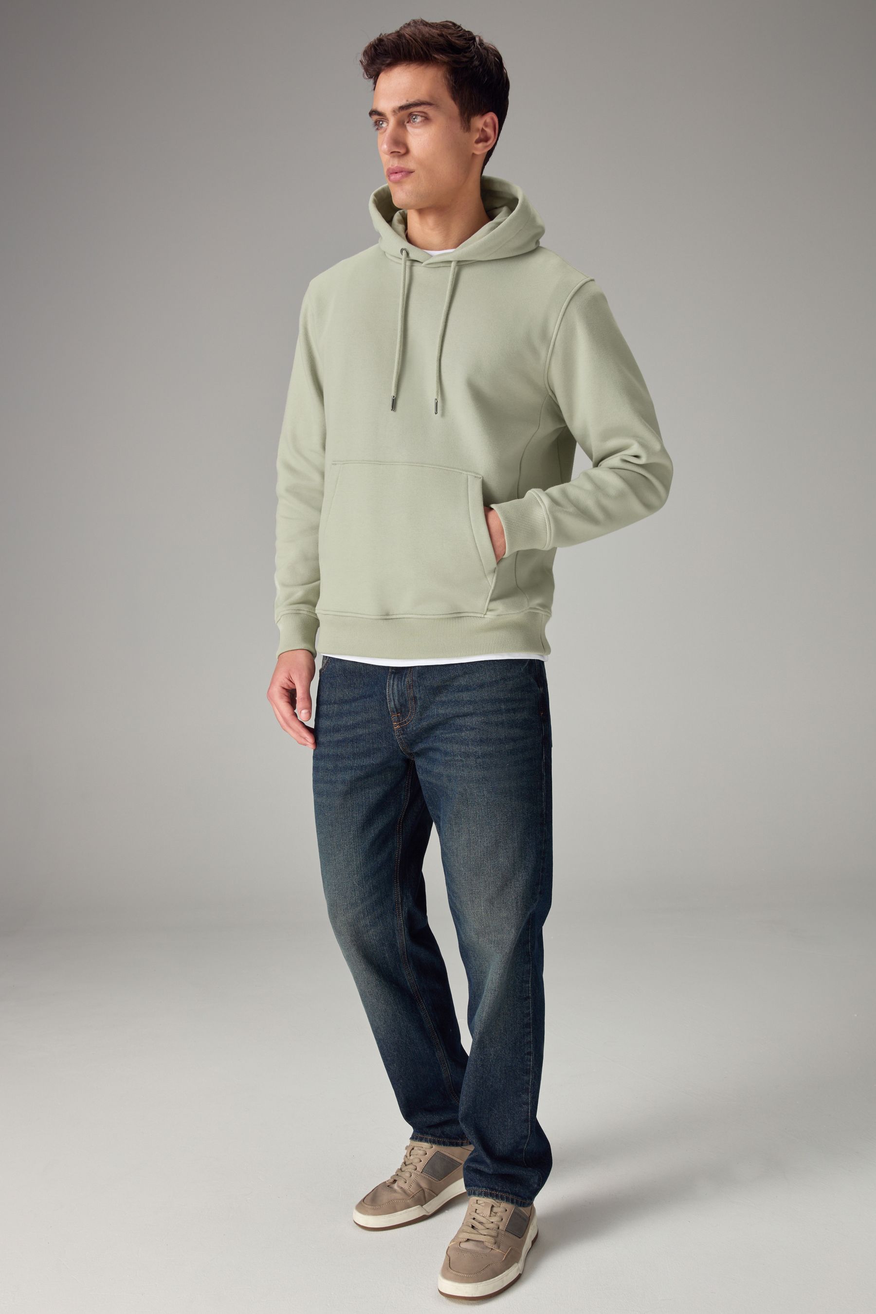 Buy Light Green Regular Fit Jersey Cotton Rich Overhead Hoodie from the ...