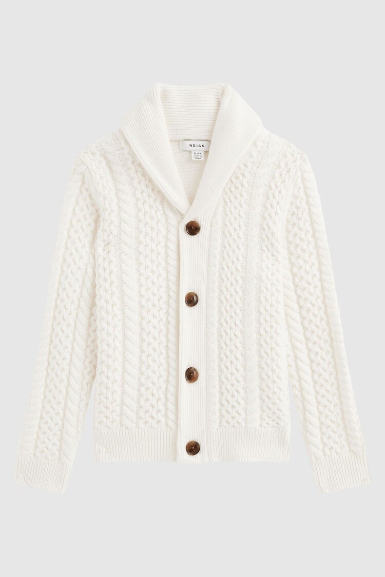 Reiss Ecru Ashbury Senior Cable Knitted Cardigan - Image 1 of 1