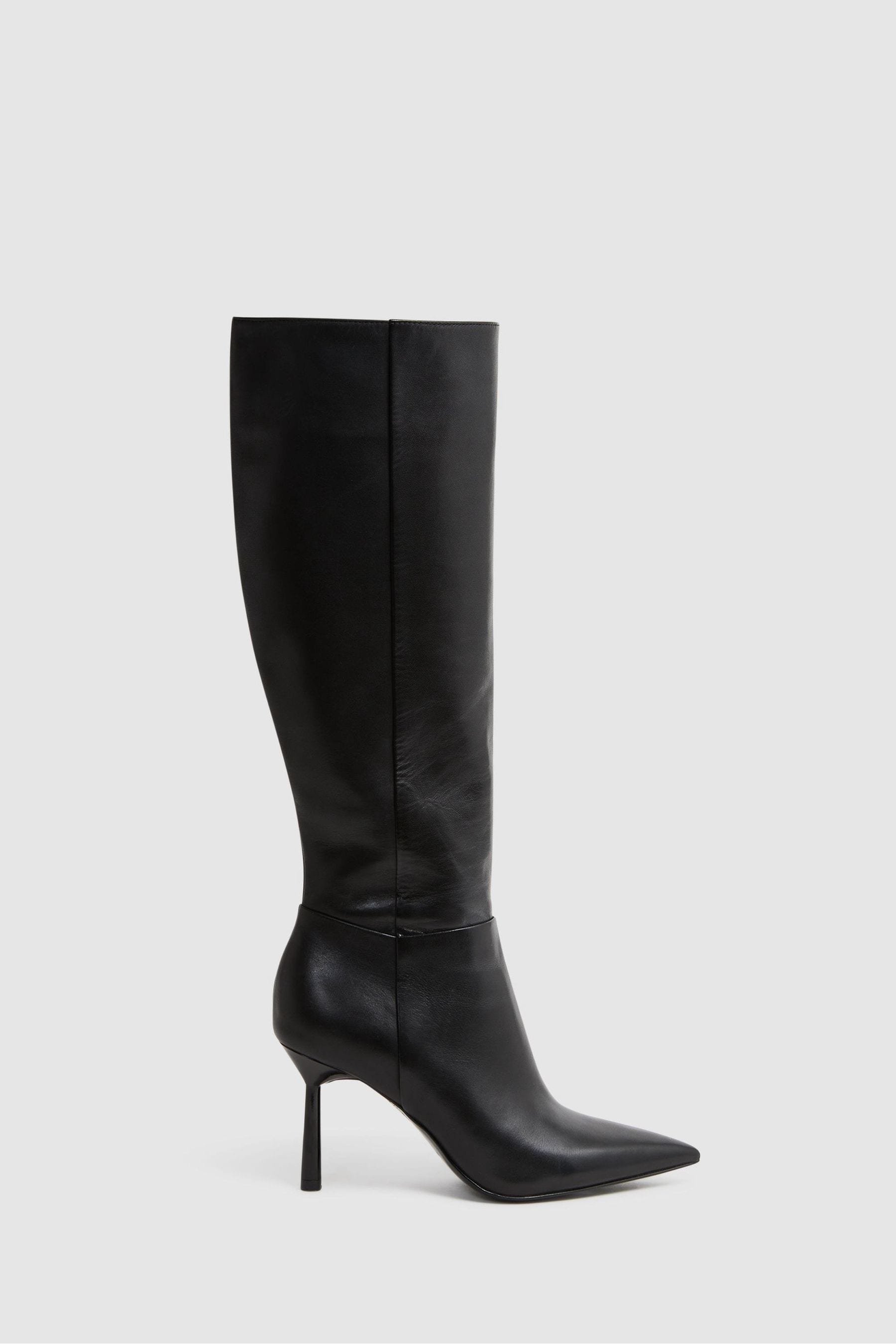 Buy Reiss Black Gracyn Leather Knee High Heeled Boots from the Next UK ...