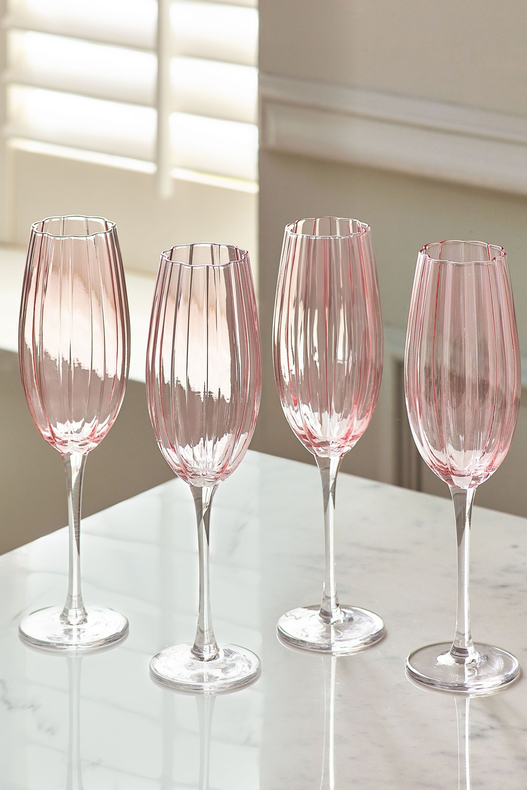 Buy Set of 4 Pink Ottilie Flute Glasses from the Next UK online shop