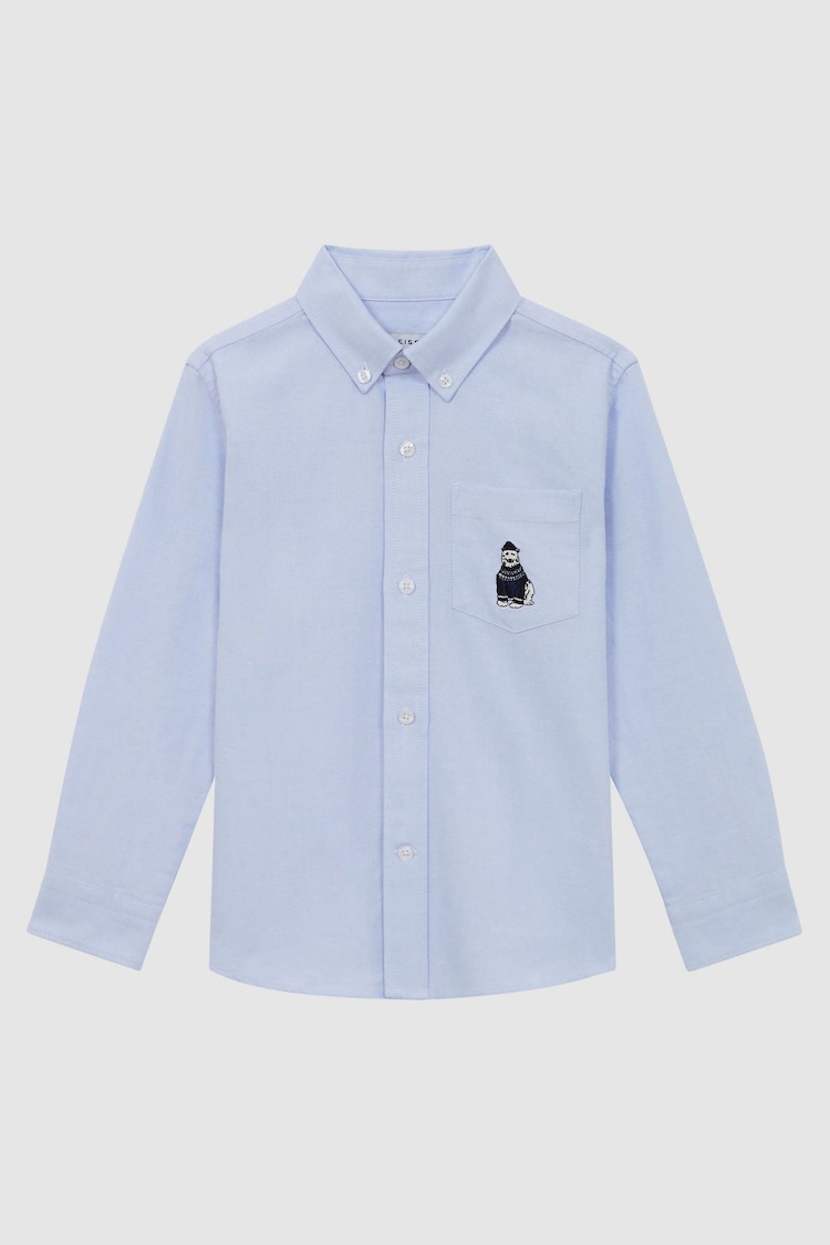 Reiss Soft Blue Matis Senior Slim Fit Button-Down Collar Motif Shirt - Image 1 of 1