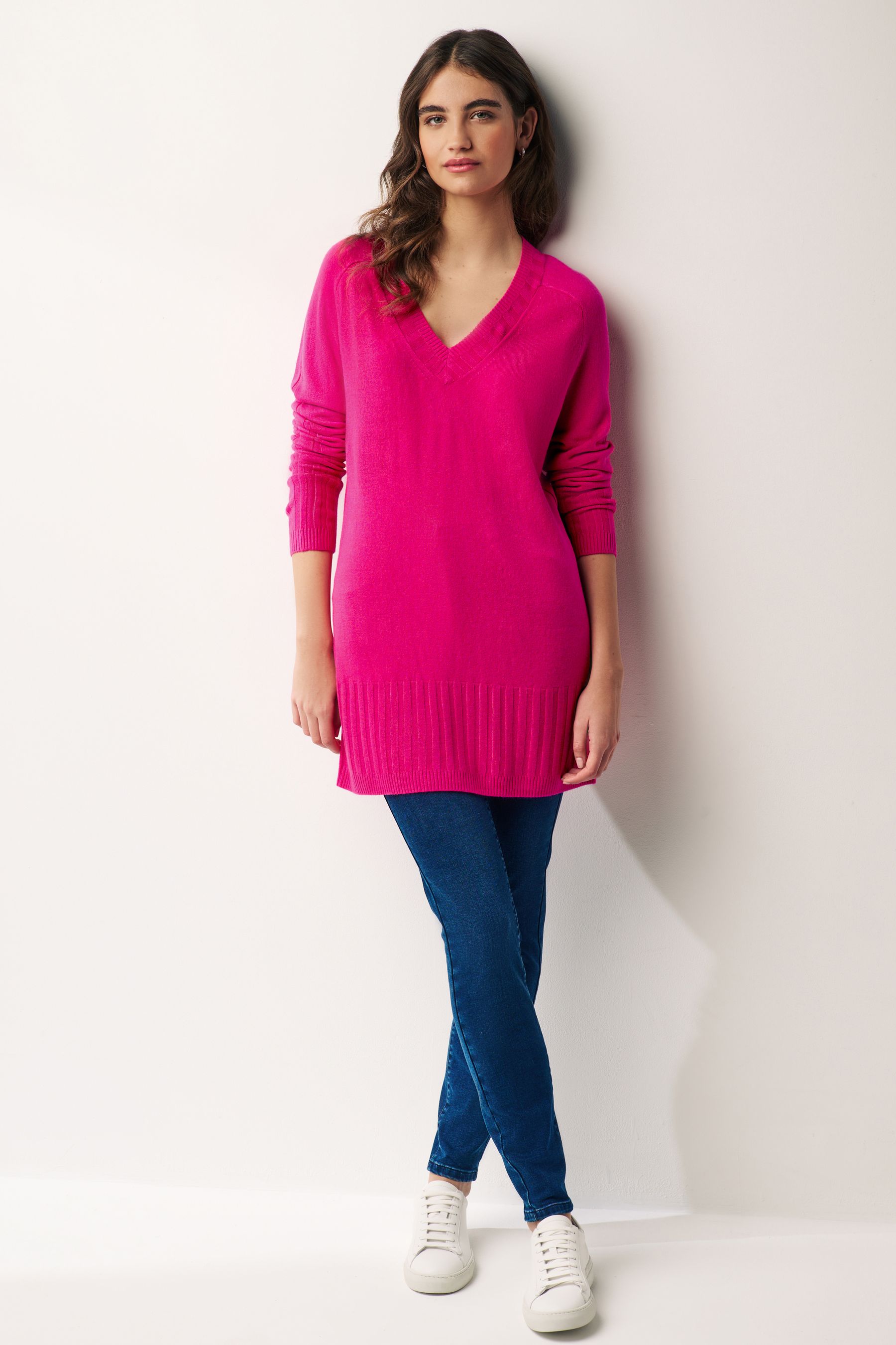 Buy Pink Cosy VNeck Long Sleeve Longline Tunic Jumper from Next Ireland