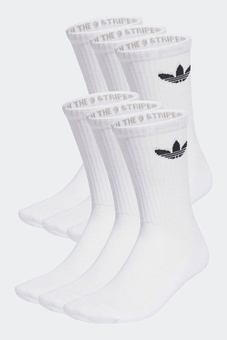 أبيض - adidas Originals Trefoil Crew Socks 6 Pack - صورة 1 من 1