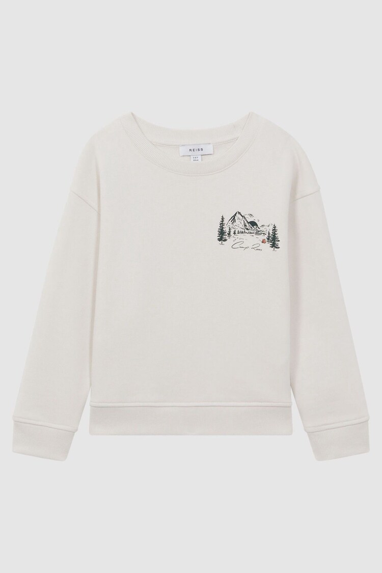 Reiss Ecru Joni Junior Relaxed Cotton Motif Jumper - Image 1 of 1