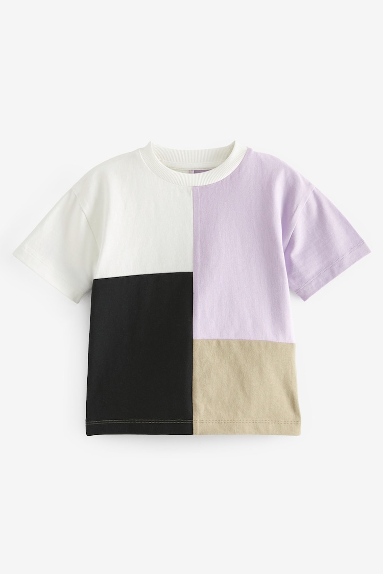 Black/Lilac Purple Short Sleeve Colourblock T-Shirt (3mths-7yrs) - Image 1 of 1