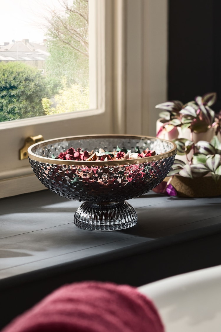 Blue Ribbed Glass Decorative Bowl - Image 1 of 1 Blue Ribbed Glass Decorative Bowl - Image 1 of 1
